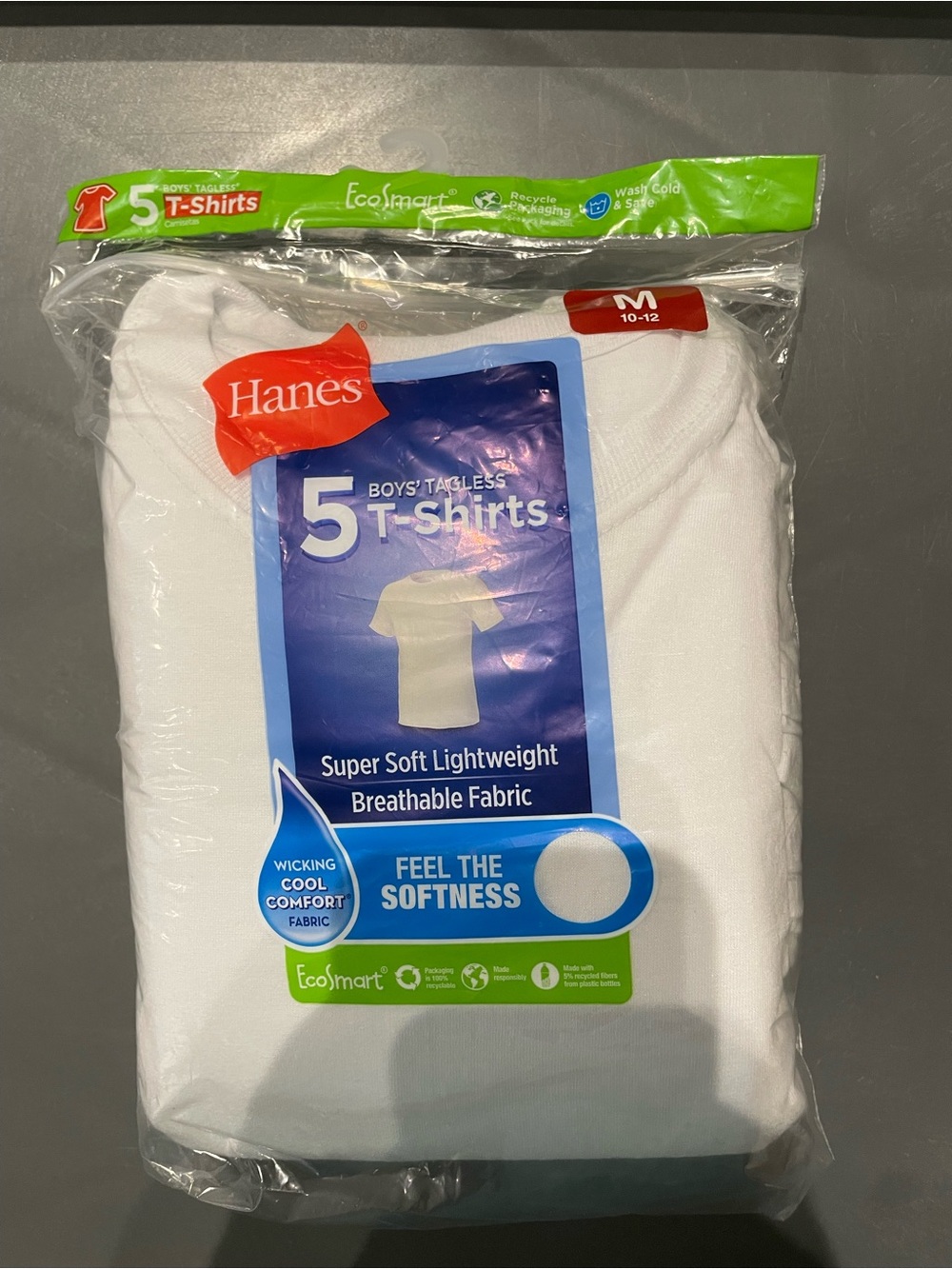 Hanes Boys Crewneck Undershirt 5-Pack White Medium (10-12) New Opened Bag